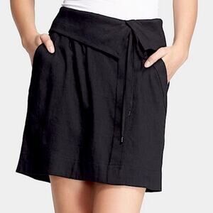 Vince Black Linen Blend Fold Over Waist Tie Front Mini Skirt 6
